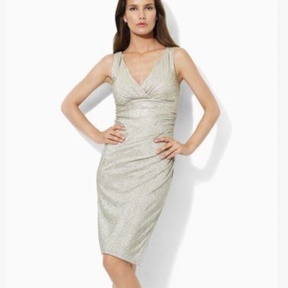 NWOT Lauren Ralph Lauren lame Metallic Sheath Dress - Picture 1 of 6